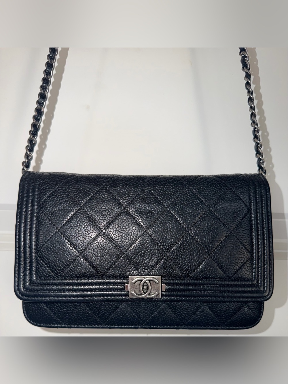 CHANEL Boy Black Caviar WOC Classic Mini Flap Crossbody Bag